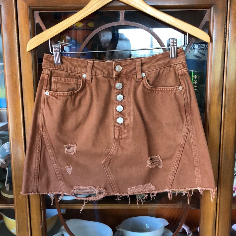 We the Free for Free People distressed tan denim miniskirt size 27